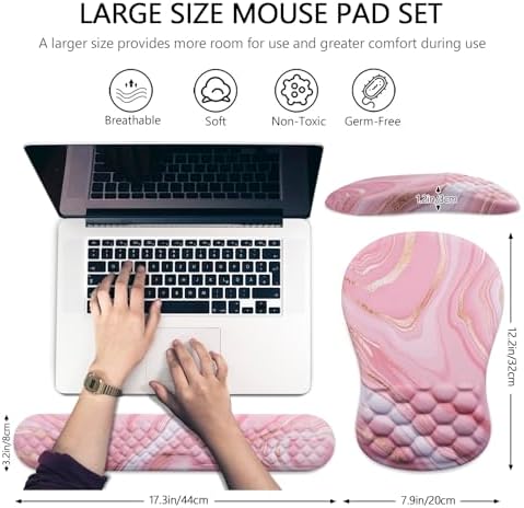 Mouse Pad Wrist Support, Laokiiy 2 in1 Keyboard Wrist Rest+ Ergonomic Mouse Pad, Non-Slip Wrist Rest for Computer Keyboard, Made Easy Typing & Relieve Wrist Pain(Rose Gold Pink Marble) - Image 5