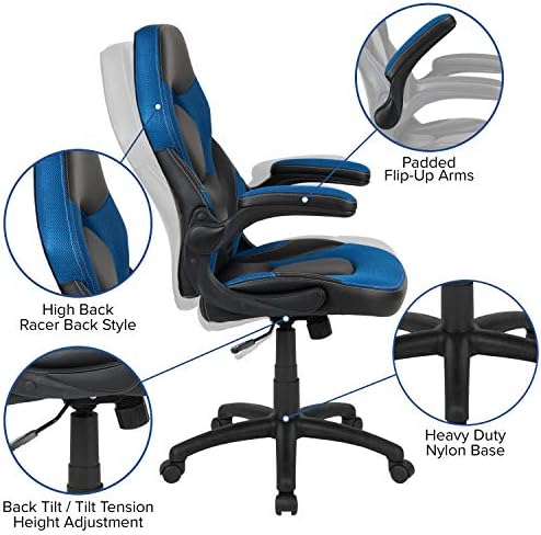 Flash Furniture X10 Gaming Chair Racing Office Ergonomic Computer PC Adjustable Swivel Chair with Flip-up Arms, Blue/Black LeatherSoft | Ergonomic, Flip-up Arms, Height Adjustable, Racing Style - Image 4