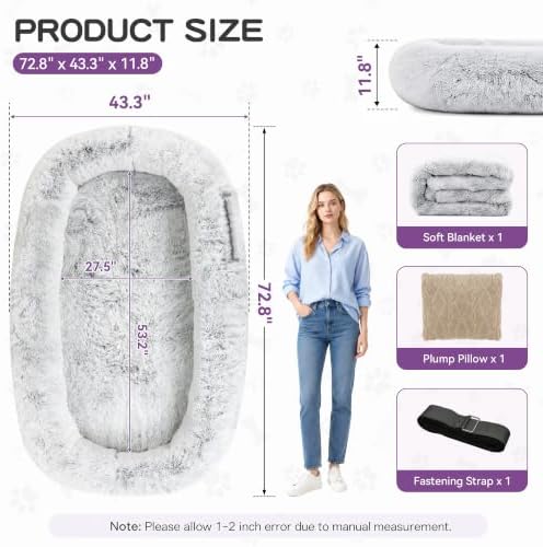 Grey Human Dog Bed - 71''x45''x12'' Size Fits Adult and Pet - Image 2