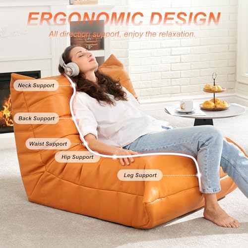 Hobestluk Bean Bag Chair Leather Togo Chair Memory Foam Living Room Adult | Medium Black,Ergonomic Design,Floor Chair,Waterproof,Easy Clean,Anti-slip Bottom,No Assembly Required,For Bedroom Reading - Image 4