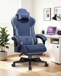 GTPLAYER Gaming Chair with Footrest, Big and Tall Game Chair High Back Computer Office Chair with Lumbar Support for Adults, Ergonomic Swivel Games Chair with Cushion Gaming, Fabric Blue by GTPLAYER