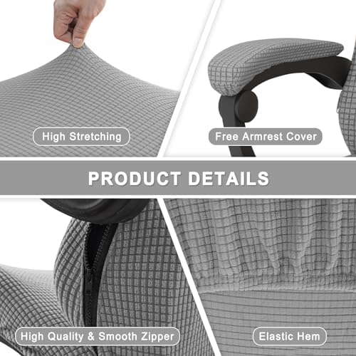 Gaming Chair Cover Game Chair Cover for Reclining Rotating Chair,Light Gray | Waterproof, Cat Scratch Proof, Stretch with Amrest, Breathable, Anti-Scratch, Pet-Resistant,For Tall High Back Chairs - Image 5