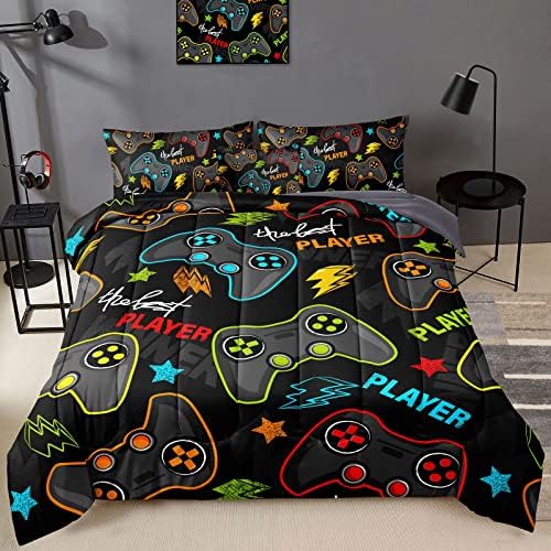 BDUCOK 6 Pieces Gamer Comforter Set for Boys Gaming Bedding Set Queen Size,Video Game Controller Comforter for Boys Kids Adult 3D Gamepad Microfiber Bedding Sets 6 Pieces Bed in A Bag Sets3011,Queen by BDUCOK