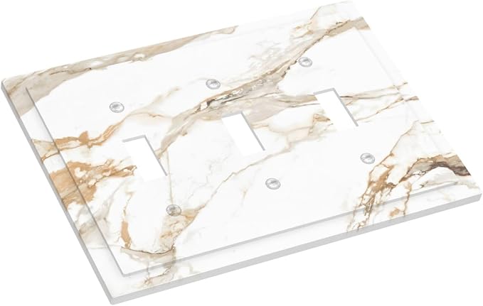 Decorative Light Switch Cover Plate Abstract Luxury White Gold Marble 3 Gang Wall Plate Triple Toggle Switch Plate Covers 3 Hole Electrical Switchplate Dimmer Faceplate for Bedroom Decor - Image 3