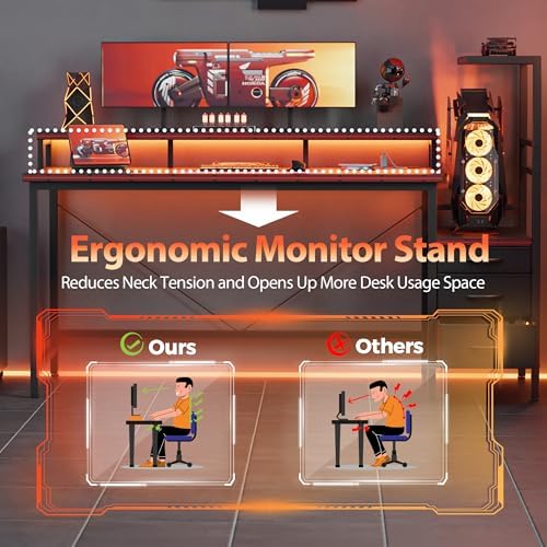 68" Reversible Gaming Desk with Drawers, Large Computer Desk, Black - Image 5
