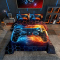 Feelyou Kids Boys Blue Red Gamer Comforter Set Queen Size, Honeycomb Gaming Comforter for Lightning Gamepad Bedding Set Game Room Decor Duvet Set 3Pcs Room Decor Quilt Set Bedding Collection by Feelyou