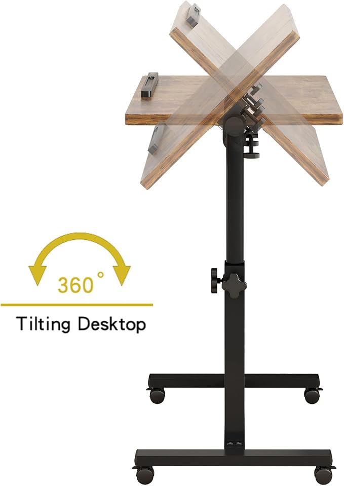 TigerDad Adjustable Overbed Table with Wheels, Rolling Laptop Bed Desk for Home Hospital Use, Height & Tilt Adjustable Mobile Table for Eating, Working, Reading in Bed or Sofa - Image 6