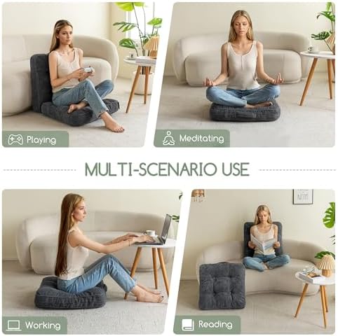 HIGOGOGO Floor Pillow Cushion for Adults, Meditation Cushion Pillow, Large Square Floor Sitting, Tufted Corduroy Cover, for Tatami Living Room or Yoga, 22x22 Inch, Dark Grey - Image 6