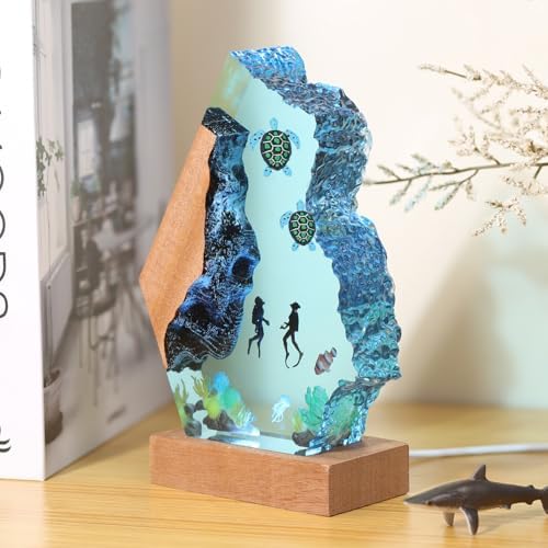 Couple Divers and Sea Turtles Ocean Resin Lamp, Handmade Resin Night Light - Image 2