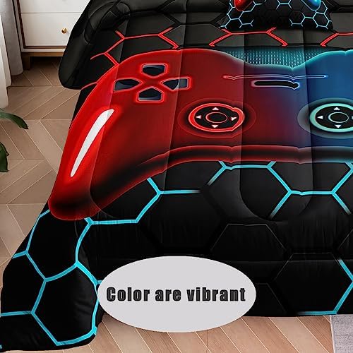 5 Pieces Bed in a Bag for Boys Bedding Sets Twin Size,Gamer Comforter Sets for Boys Kids, Gaming Comforter Set for Teens Room Decor with Flat Sheet,Fitted Sheet,Pillowcase,Cushion Cover - Image 2