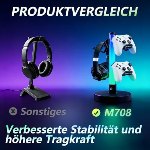 VCOM Headphone Stand with 17 Light Modes, Gaming Controller Holder with Remote Control, PC Gaming Accessories for Desk, Universal Organizer Headpsets/Xbox/PS5 Headset Stand Gamer Gifts - Image 6