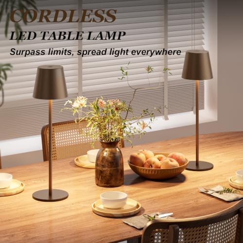 Kakanuo Brown Cordless Table Lamp Rechargeable, Battery Operated - Image 2