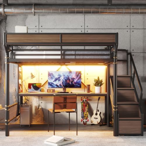 Bellemave Full Metal Loft Bed with Stairs and Desk for Kids,Adults,Black - Image 3