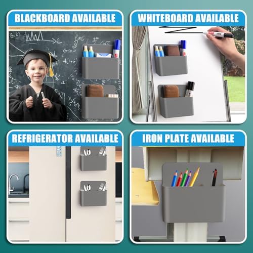 noonebutyou 2 Pcs Magnetic Marker Holder Dry Erase Marker Holder Wall Mount Self Adhesive Pen Holder Magnetic Marker Cup Holders for Whiteboard, Fridge, Home Office School (Grey) - Image 4