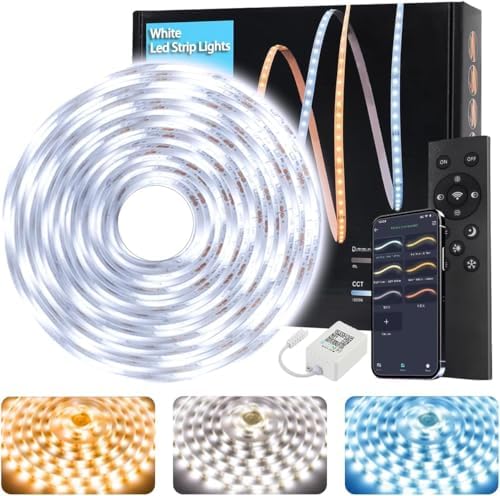 Tenmiro White LED Strip Lights 30ft (1200 LEDs) Super Bright 25000K Daylight White, 3Color Temperature Dimmable with Smart App & Remote Control for Bedroom Kitchen Commercial Home Lighting Decor by Tenmiro
