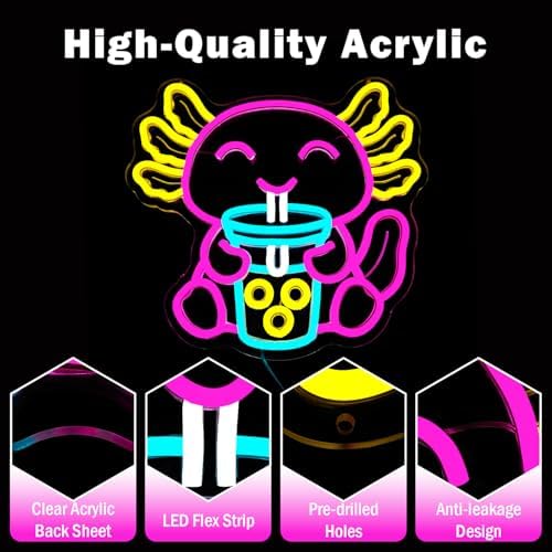 Axolotl Neon Sign Dimmable Cute Axolotls Drinking Boba Tea Neon Light Sign Cartoon Anime Led Lights Axolotl Party Decorations Birthday Gifts for Girls Boys - Image 6