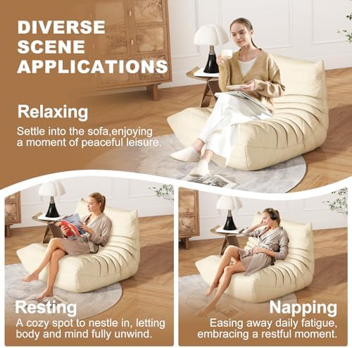 Bean Bag Chair for Adults, Memory Foam Bean Bag Sofa with Waterproof Fabric | White, armless lounge shape with no wall support, ideal for apartments, reading nooks, gaming rooms, and movie nights - Image 5