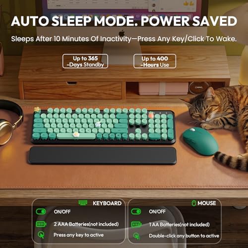 Wireless Keyboard and Mouse Combo, Cute Typewriter, Magnetic Wrist Rest - Image 4