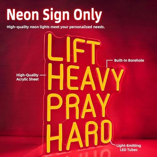 Lift Heavy Pray Hard Neon Sign Dimmable Gym Nron Light for Home Gym Christian Inspirational LED Sign Lift Heavy Light Up Sign for Bedroom Office Gym Gifts Neon Wall Arts for Guys Girls - Image 4