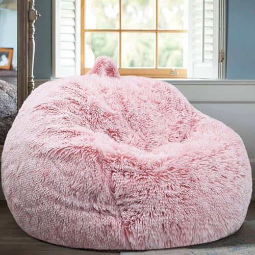 Fluffy Bean Bag Chair for Kids, 2.5FT Round Memory Foam Filled Bean Bag for Teens & Kids, Ultra Soft Faux Fur Fabric Bean Bag Chairs for Playroom, Living Room, Bedroom,Pink - Image 5