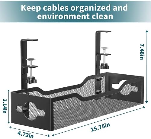 Under Desk Cable Management Tray Black, Litwaro Cable Management Under Desk No Drill, Cable Organizer with Clamp for Wire Management, Cord Organizer No Damage to Desk for Office, Home - Image 5