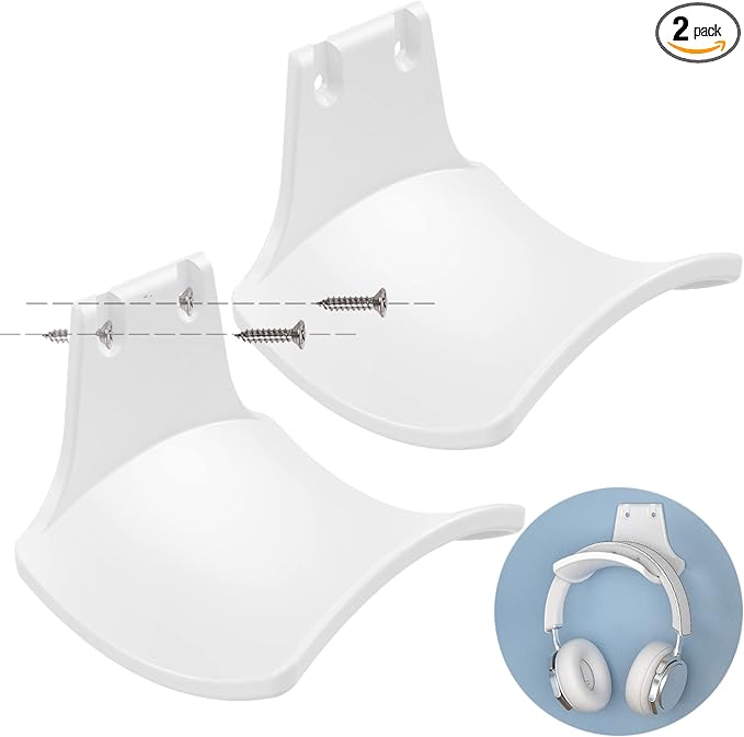 2-Pack Never Fall Headphone Hook Wall Mount Headset Holder White | Stand fixted with screws for airpods max sennheiser sony bose beats akg by SIROLISA