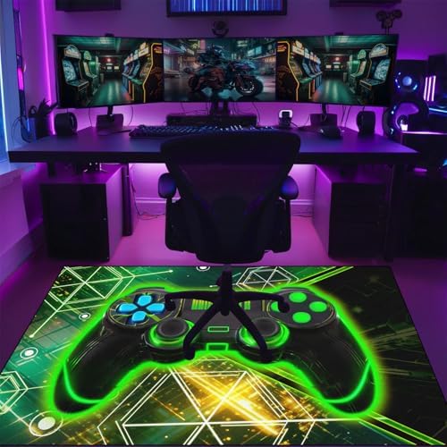 Gaming Rug for Boys Room - Gamer Rug, 5'X7' Cool Gaming Carpet for Teens Boys Bedroom Playroom Decor, Game Controller Carpet for Office Computer Chair Floor Mats, Green - Image 2