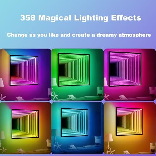 3D Infinity Mirror Light, 12in/30cm Square RGB Tunnel Light, 358 LEDs - Image 5