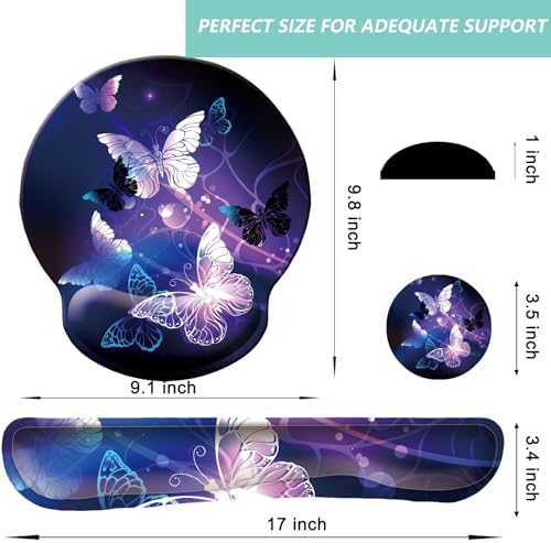 Keyboard Wrist Rest Pad Mouse Pad with Wrist Support Set of 3, Mousepad with Non-Slip Rubber Base, Ergonomic Memory Foam Mouse Wrist Cushion Support for Home Office Laptop Computer Gaming, Butterfly - Image 6