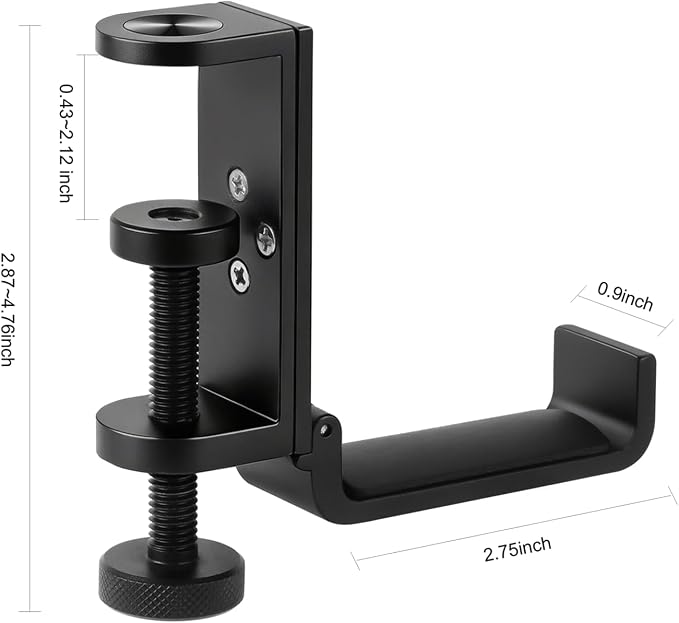 All Aluminum Foldable Headphone Holder for Desk, Headset Stand for Desk,Backpack Holder Hook for Desk,Table Bag Hook,Under Desk Clamp Hook for Gaming PC Accessories,Deep Black - Image 2