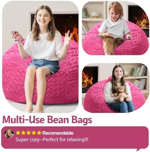 2FT Bean Bag Chair,Giant Bean Bag Chairs for Adults,Big Bean Bags with Memory Foam Filled, Large Beanbag Chairs with Chevron Plush Cover-Pink - Image 6