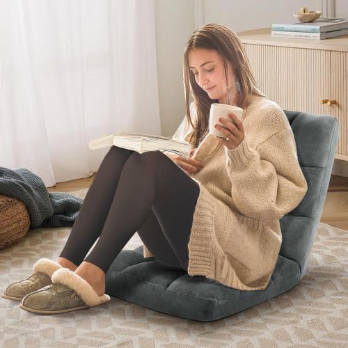 Murago Floor Chair with Back Support, 14 Adjustable Position, Dark Grey | Japanese Meditation Folding Floor Seating, Gaming Chair Recliner with Comfy Cushion, for Adults, Living Room - Image 4