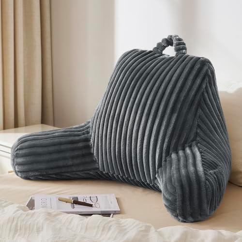 Blissful Diary Reading Pillow for Sitting in Bed, Large Flannel Back Pillow Bed Sitting Up for Adult & Children, Backrest Cushion for Sit Up in Couch or Floor, Dorm Essentials, Dark Gray by BlissfulDiary