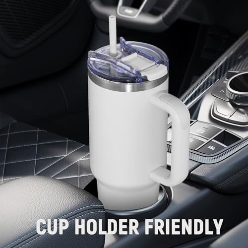 40 oz Tumbler with Handle and Straw Lid,Insulated Reusable Stainless Steel Water Bottle Travel Mug，Cupholder Friendly Double Wall Vacuum Sealed Cup (Cold White) (Pack of 2) - Image 5