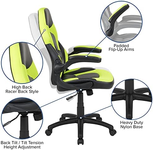 Flash Furniture X10 Gaming Chair Racing Office Ergonomic Computer PC Adjustable Swivel Chair with Flip-up Arms, Neon Green/Black LeatherSoft | Ergonomic, Flip-up Arms, Height Adjustable, Racing Style - Image 6