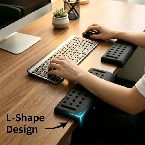 Ergonomic Desk Edge Cushion,Wrist Support,Keyboard Arm Rest Pad | L-Shaped,PU,Waterproof,Ergonomic Design,Memory Form,Soft,Stain Resistant,Easy Typing,Pain Relief,Non-Slip,2-Piece - Image 3