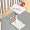 TV Tray Table for Couch, Height Adjustable/360° Swivel/180° Flip-Over Panel Design C-Shaped End Table, Sofa Arm End Side Table with Phone & Tablet Slot for Eating, Laptop,Couch Bed (White) by Dataroad+Selead