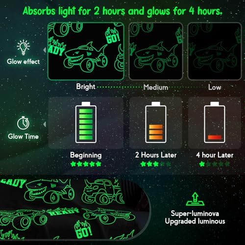 Truck Shark Glow in The Dark Blanket Truck Toys Gifts for Kids Boys Teens Age 1-16 Years Old Toddlers Birthday Christmas Halloween Excavator Construction Tractor Car Throw Room Decor Grey 50"x 60" - Image 4