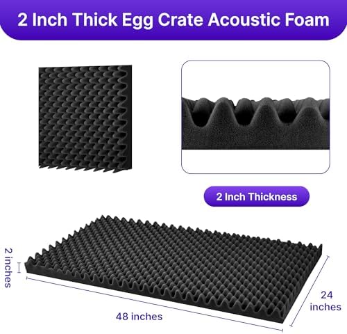 1 Pack Sound Proof Foam Panels for Walls, 48" x 24" x 2" Self-Adhesive Acoustic Panels, High Density Egg Crate Sound Dampening Panels for Recording Studio, Home Office - Image 2