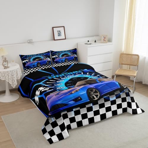 Feelyou Blue Racing Car Comforter Set Full for Kids Boys Girls Bedding Set - Image 2