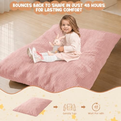 3 in 1 Kids Bean Bag Chair Bed – Foldable Bean Bag to Lounger & Floor Mattress, High-Density Foam Filling Bean Bag, Child Floor Sofa for Reading, Sleeping, Gaming & Relaxation,Pink - Image 4