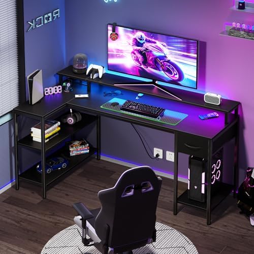 DUMOS 53 Inch Gaming Desk, L Shaped Desk, LED Lights - Image 2