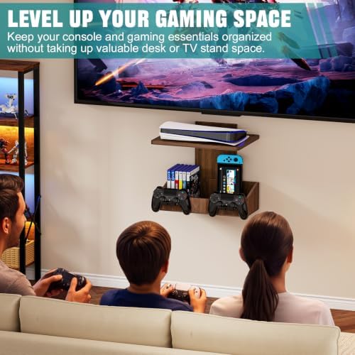 2-Tier Floating TV Wall Shelf With Video Game Storage, Controller Holder - Image 5
