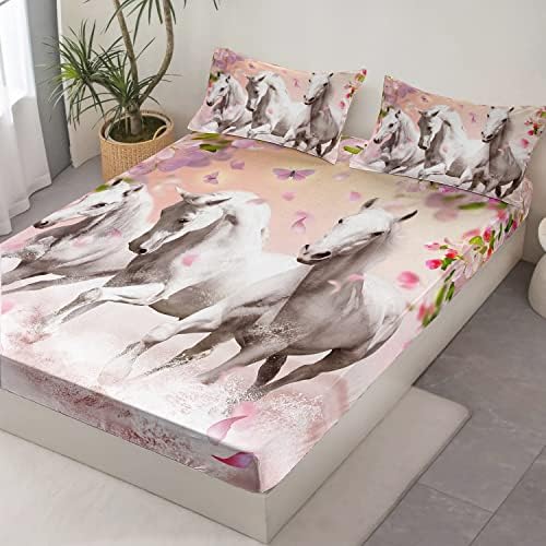 HOSIMA Floral Horse Queen Fitted Sheet,1 Fitted Sheet+2 Pillowcases. - Image 4