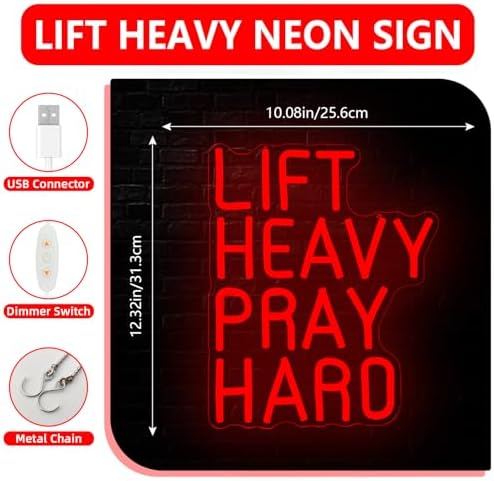 Lift Heavy Pray Hard Neon Sign Dimmable Gym Nron Light for Home Gym Christian Inspirational LED Sign Lift Heavy Light Up Sign for Bedroom Office Gym Gifts Neon Wall Arts for Guys Girls - Image 2