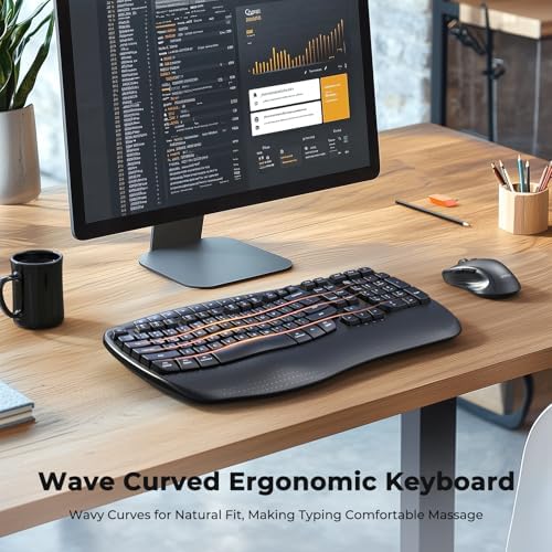 MEETION Ergonomic Wireless Keyboard and Mouse Combo with Wave Keys - Image 2
