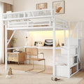 KEIKI Full Size Metal Loft Bed Frame with Desk, Staircase, Built-in Storage Shelves and Wardrobe, Modern Loft Bed with Solid Slats, Guardrail, No Box Spring Required, Easy Assembly, for Bedroom, White by KEIKI