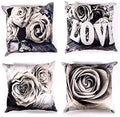 Set of 4 Rose Flower Decorative Throw Pillow Covers 20x20” Beige Cream Flower Pattern Pillow Cases Square Sofa Bed Home Decor Vintage Floral Pillow Cushion Cases Cotton Linen Outdoor Home Decorative by YOOOAHU
