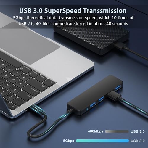 USB 3.0 Hub, VIENON USB Hub with 4 USB 3.0 Female Ports, USB Splitter USB Extender for PC, Laptop, Flash Drive, HDD, Console, Printer, Camera,Keyborad, Mouse-2ft - Image 3