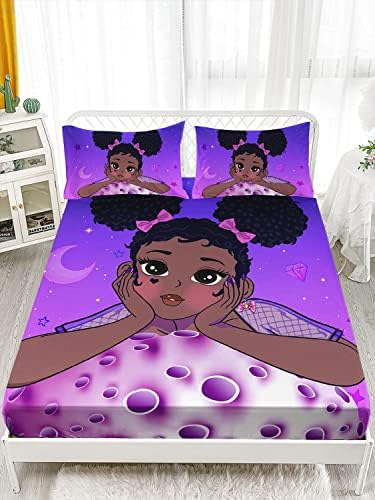 HOSIMA Black Girl Magic Twin Bedding Sets,1 Fitted Sheet+2 Pillowcases. - Image 2